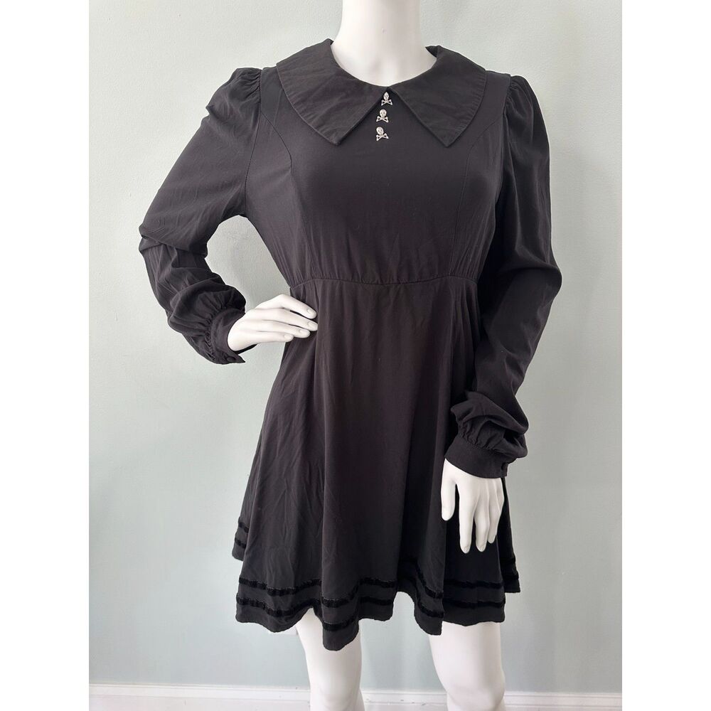 Hot Topic Black Statement Collar Skull Button Dress Goth Grunge Style size M
